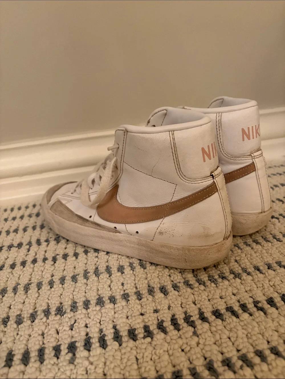 Nike Women's White High-Top Sneakers with Tan Swoosh